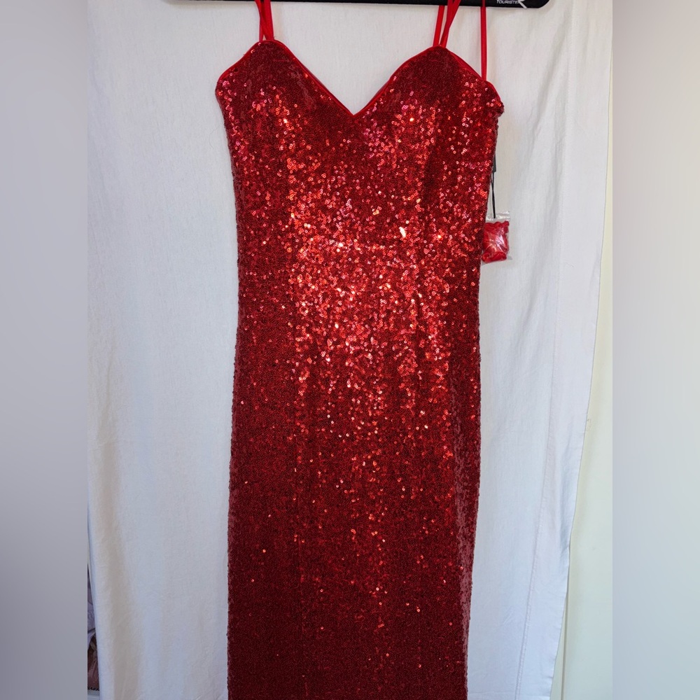 NWOT Faviana Red Sequin Strapless Dress Size 8